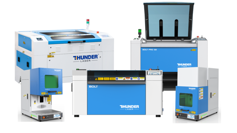 A Thunder Laser Cutter and a Cricut machine sit side by side, each with their own distinct features and capabilities